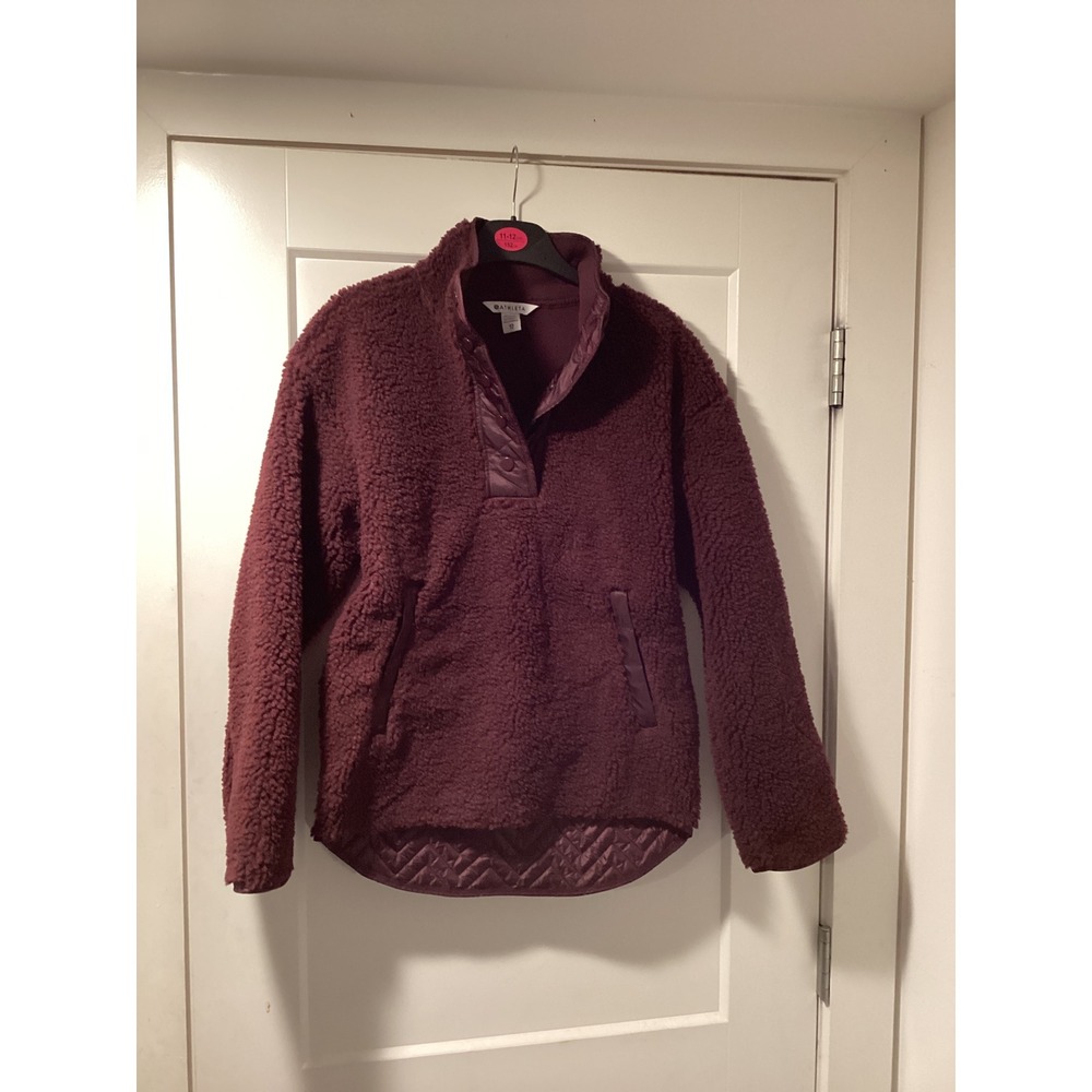 Athleta Cozy Sherpa Snap Sweatshirt XS Burgundy Quilted Mixed Media Pullover NEW